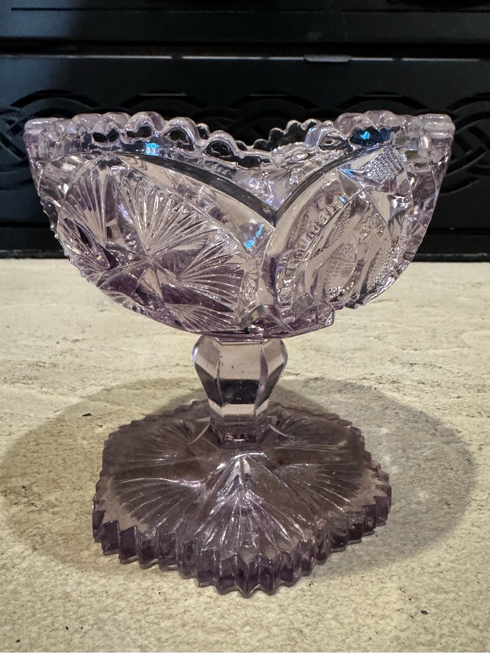 Vintage Amethyst Glass Pedestal Sawtooth Dish Compote - Picture 2 of 10